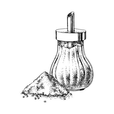 El şeker kase ve şeker yığını çizilmiş