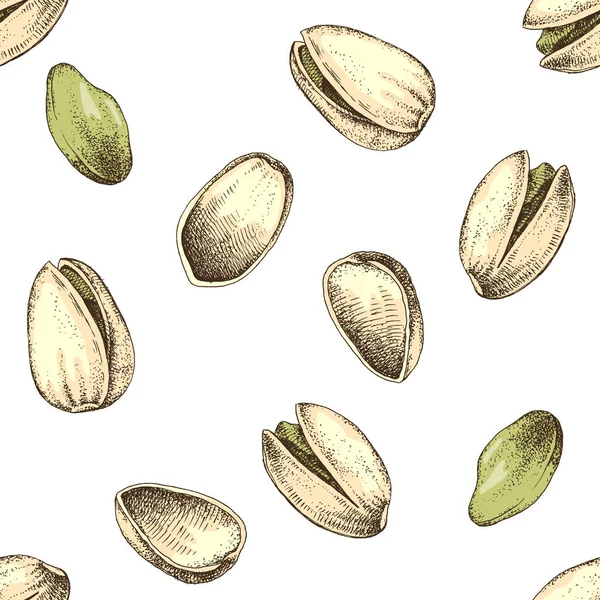 手描きのピスタチオナッツとシームレスなパターン — ストックベクタ