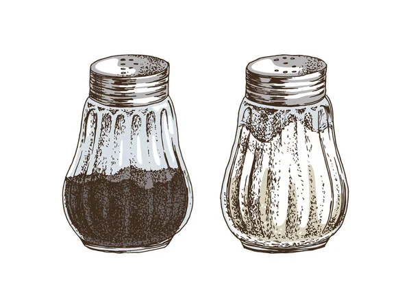 Hand drawn salt and pepper shakers — Stock Vector