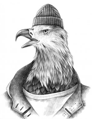 Antropomorfik kartal giyinmiş.