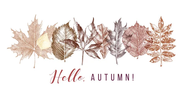 Autumn background in retro style. Hand drawn design — Stock Vector