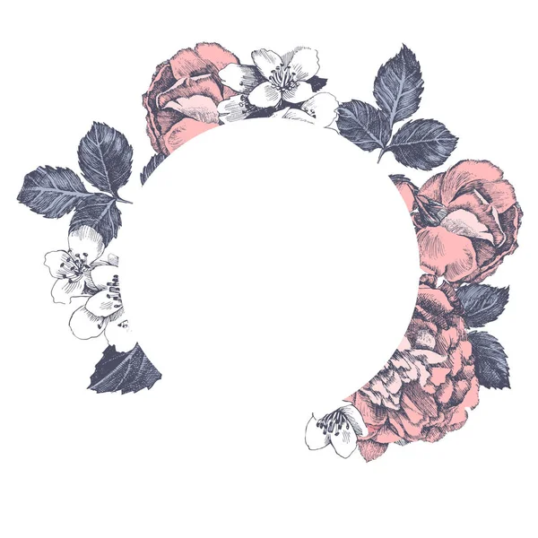 Retro frame met roze rozen — Stockvector