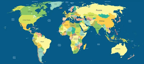 非常に詳細な政治世界地図 — ストックベクタ