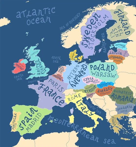Mapa Europy z napisem ręcznym — Wektor stockowy