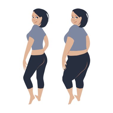 Kilo kaybı öncesi ve sonrası kadın illüstrasyon