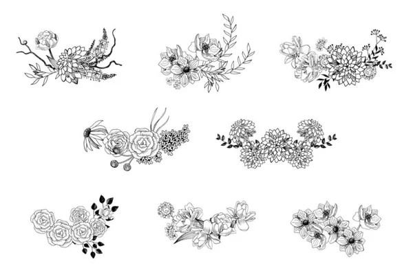 Fronteras florales dibujadas a mano — Vector de stock