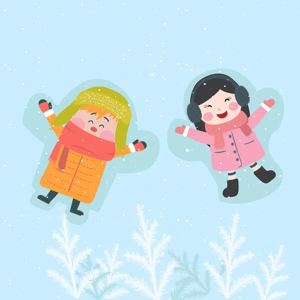 Дети Играют Снегу — стоковый вектор