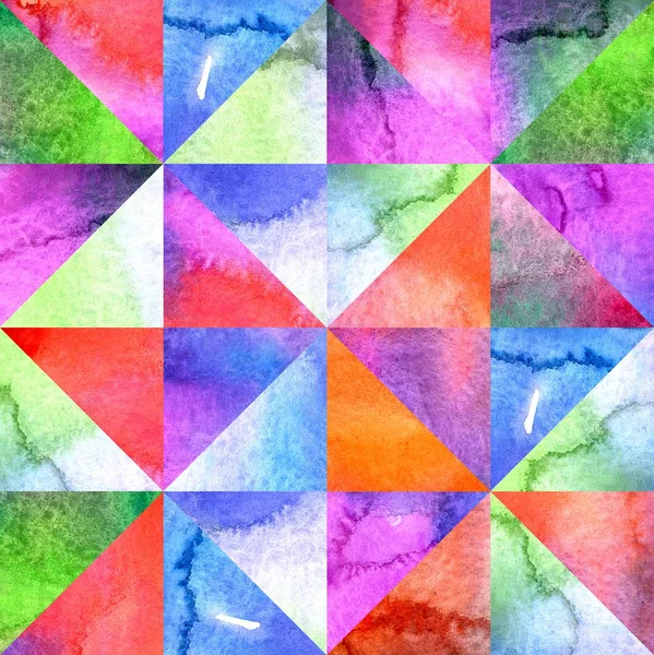 Lapptäcke Trianglar Med Akvarell Fläckar Abstrakt Bakgrund — Stockfoto