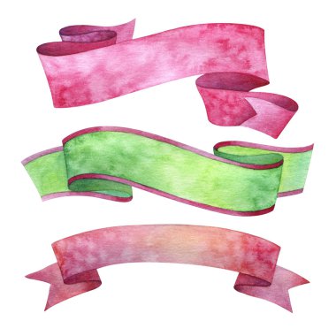 Tatil şeritleri, kartpostal metin süslemeiçin afiş ayarlayın. Suluboya illüstrasyon. Beyaz arka plan üzerinde yalıtılmış nesneler.