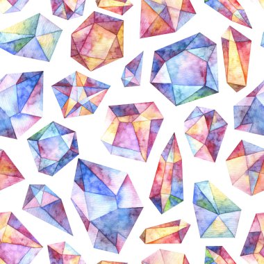 Mavi, mavi ve mor değerli taşların dikişsiz suluboya deseni.