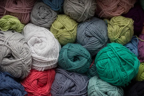 Group Colourful Woolen Balls Handicrafts Close — Stock Photo, Image
