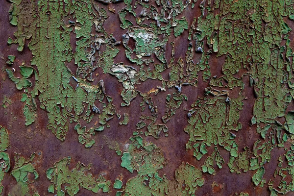 Stahl Rostige Grüne Wand Mit Rissiger Farbe — Stockfoto
