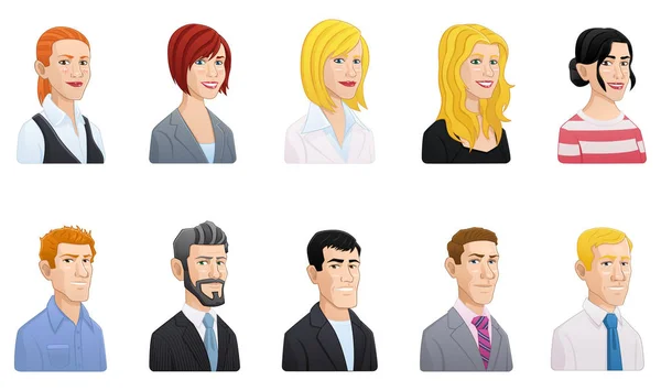 Cartoon Style Business People Avatars Set — Stock Vector