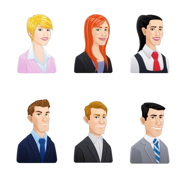 Business People Avatars Icon Set Cartoon Style — Stock Vector