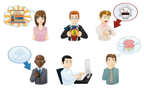 Personas Trabajando Iconos Avatares Conjunto — Vector de stock