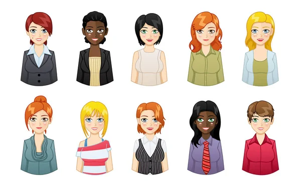 Ilustración Mujer Negocios Avatar Iconos Conjunto — Vector de stock