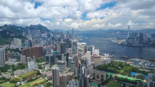 Hiperlapso Aéreo Vídeo Victoria Harbour Hong Kong — Vídeo de Stock
