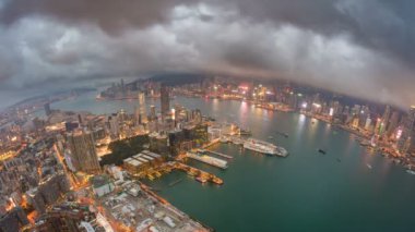 4 k timelapse video ve Victoria Limanı'Hong Kong sunset için gece
