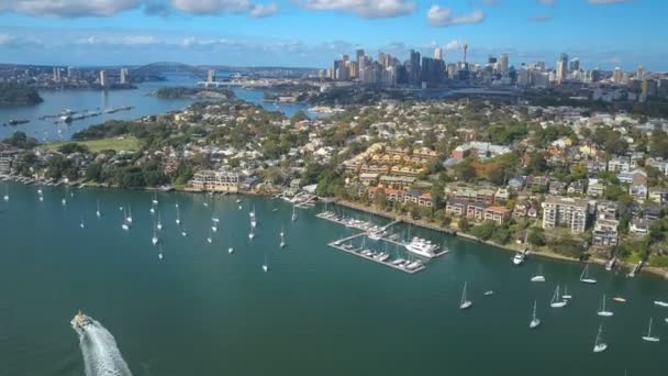 Letecké Hyperlapse Videa Sydney Harbour Výhledem Most Harbour Bridge Opery — Stock video