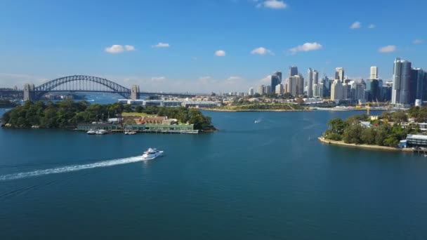 Vídeo Aéreo Del Puerto Sydney Con Vista Puente Del Puerto — Vídeos de Stock