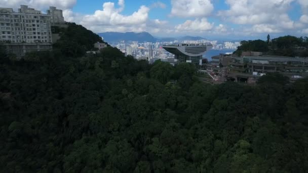 Vídeo Aéreo Volar Por Pico Hasta Puerto Victoria Hong Kong — Vídeos de Stock