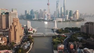 Shanghai, Çin - Kasım 2, 2017:4 k hava hyperlapse videoda Şanghay gündüz