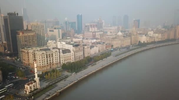 Shanghai Çin Kasım 2017 Hava Video Shanghai Bund Sabah — Stok video
