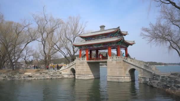Beijing Çin Mar Bir Yaya Köprüsü Yaz Sarayı Pekin Atış — Stok video