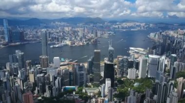 Hong Kong, Çin - Haziran 7, 2017:4 k hava video ve Victoria Limanı'Hong Kong