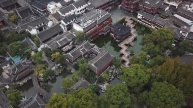 Shanghai, Çin - Kasım 5, 2017:4 k hava video Yuyuan Bahçe Shanghai, Çin