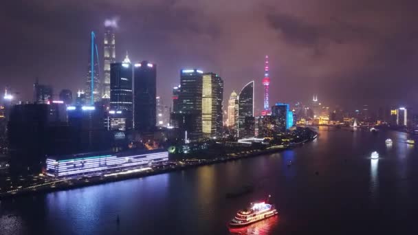 Vídeo Hiperlapso Aéreo Shanghai Por Noche — Vídeos de Stock