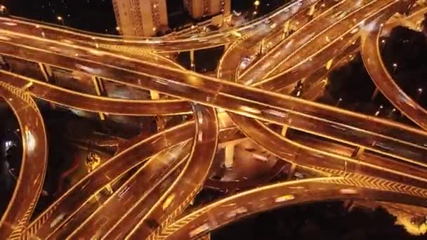 Hiperlapso Aéreo Vídeo Tráfico Por Carretera Noche Shanghai — Vídeos de Stock