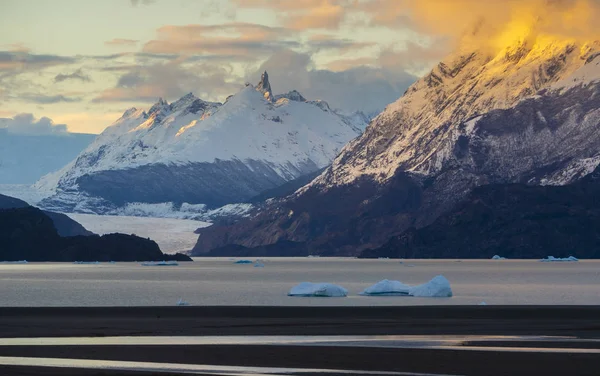 Gri buzul ve gri gölde Torres del Paine Millî Parkı — Stok fotoğraf