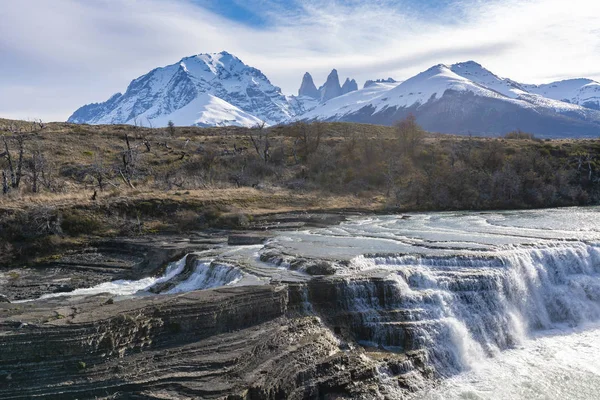 Vue Des Cascades Des Tours Granit Parc National Chili Torres — Photo