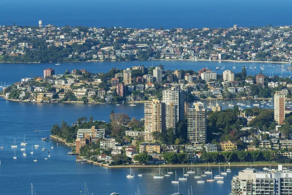 Дома и апартаменты вдоль берега гавани Сиднея — стоковое фото