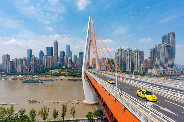 Chongqing, China - Sep 2, 2019: Skypscrapers in downtown disctrict of Chongqing city in China