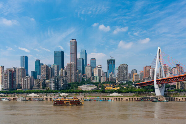 Chongqing, China - Sep 2, 2019: Skypscrapers in downtown disctrict of Chongqing city in China