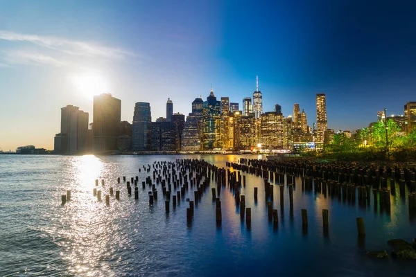 Imagen Compuesta Del Horizonte Manhattan Día Noche — Foto de Stock