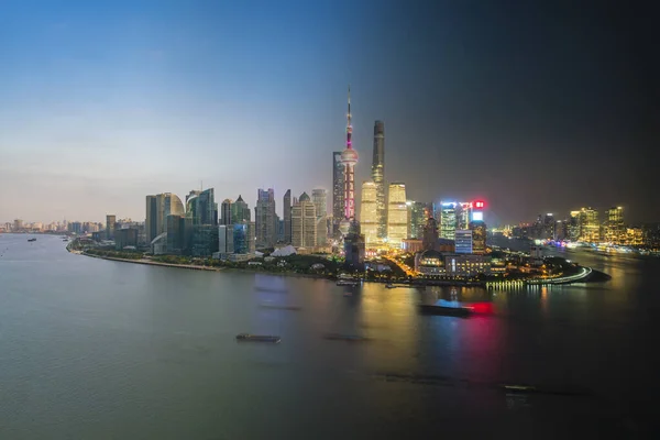 Immagine Composita Dell Area Pudong Shanghai Dal Sole Alla Notte — Foto Stock