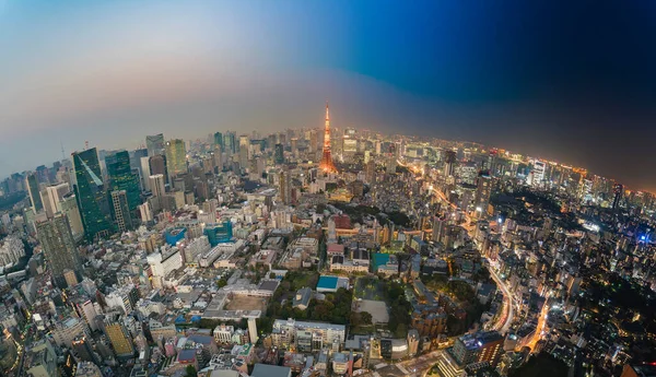 Imagen Compuesta Tokio Desde Atardecer Hasta Noche Vista Ojo Pez — Foto de Stock