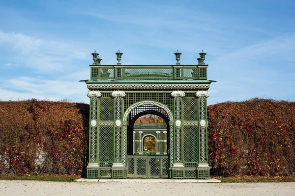 VIENNA, AUSTRIA - OCTOBER 27: Garden Gate at Schloss Schonbrunn on October 27, 2013 in Schonbrunn Palace. The palace and its vast gardens spans over 300 years, reflecting the changing tastes of successive Habsburg monarchs.