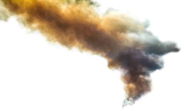 Nuvem Escura Laranja Cinza Fumaça Fogo Selvagem Isolada Fundo Branco — Fotografia de Stock