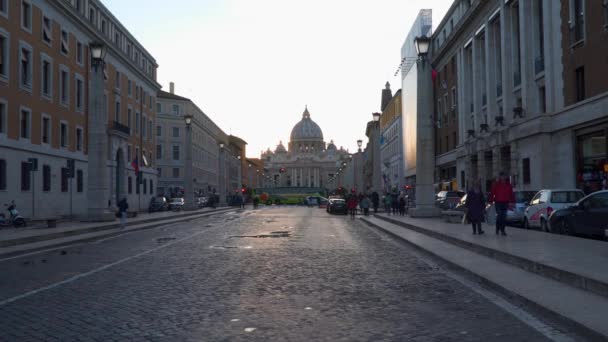 Рим Италия Марта 2018 Года Собор Святого Петра Вечернее Время — стоковое видео