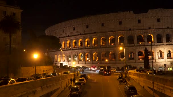 Rom Italien Mars 2018 Ljusa Belysning Colliseum Natt Målning — Stockvideo