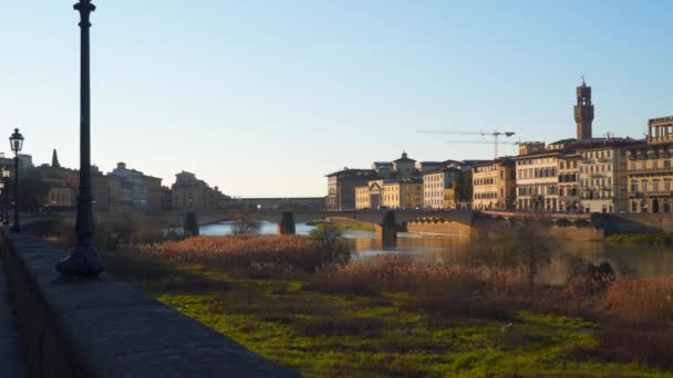 Мосты Через Реку Арно Флоренции Вечернее Время — стоковое видео