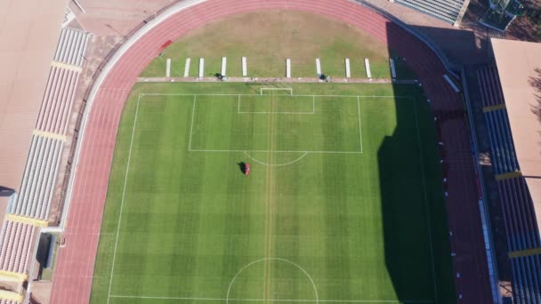 Mariupol Ucrânia Outubro 2018 Manutenção Preparação Cuidados Campo Futebol Vista — Vídeo de Stock