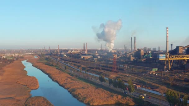 Vue Aérienne Rivière Est Envahie Par Des Roseaux Près Une — Video