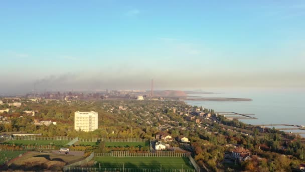 Mariupol Ukrayna Şehrin Deniz Sahili Kuş Bakışı — Stok video