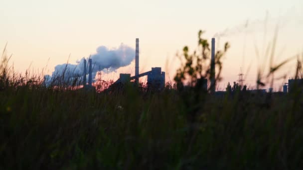 Weißer Rauch Aus Der Hüttenanlage Der Morgendämmerung Gegen Den Himmel — Stockvideo