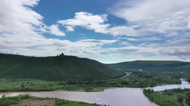 Confluent Des Rivières Aragvi Kura Près Ville Mtskheta Géorgie Sur — Video